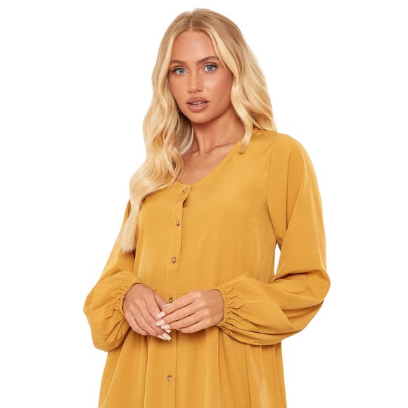 Boohoo NEW Womens Size 4 Long Sleeve Smock Flowy Dress in Black Button Through - Picture 9 of 10